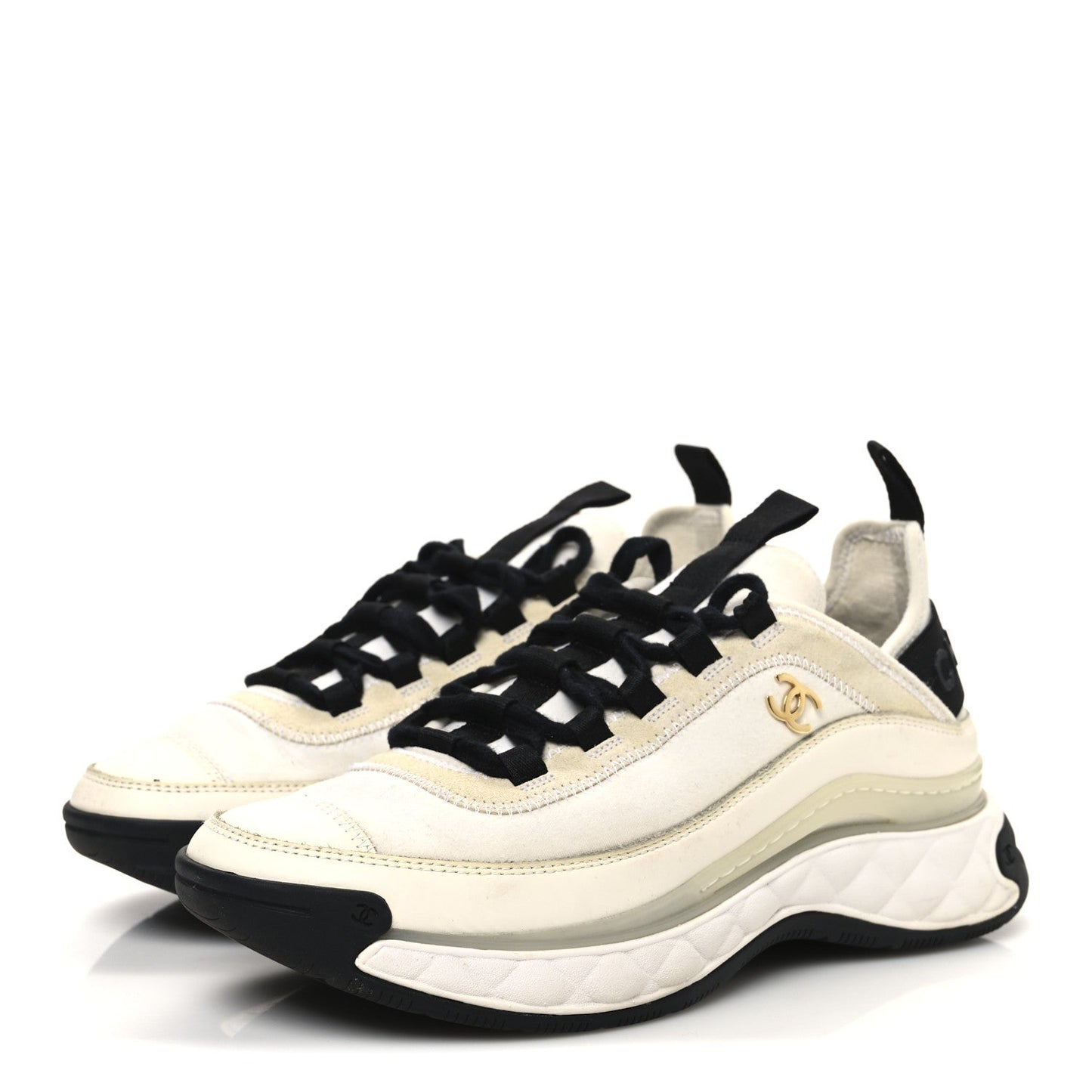 Velvet Calfskin Mixed Fibers CC Sneakers 38 Ivory Black