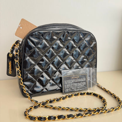 Chanel Vintage Patent Quilted Camera Bag - Black Crossbody Bags, Handbags