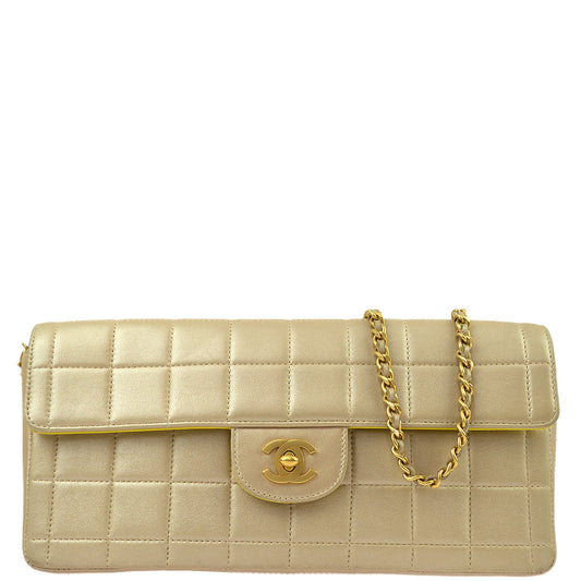 Chanel Beige Lambskin Choco Bar East West Shoulder Bag