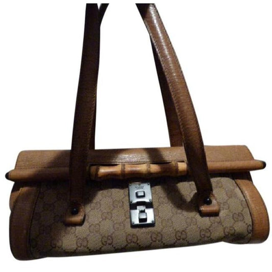 Gucci Camel Guccissima Print Leather Bamboo Bullet Bag Satchel