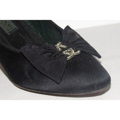 Gucci Black Satin Over Leather w Rhinestone Accent