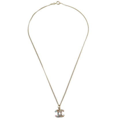 Chanel CC Chain Pendant Necklace Rhinestone Gold 04A