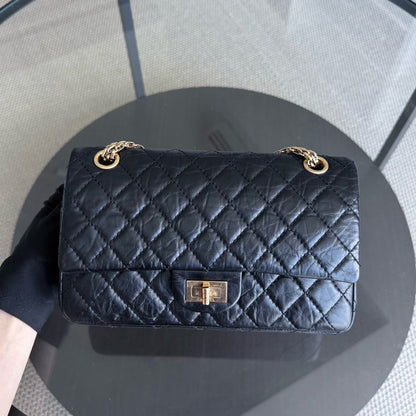 Chanel Reissue 2.55 Medium 225 - 24CM Quilted Aged Calfskin Black Gold Hardware Series 12
