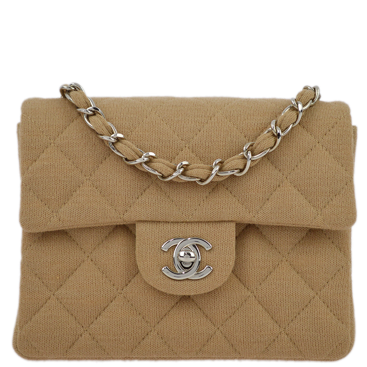 Chanel Beige Cotton Mini Classic Square Flap Shoulder Bag 17