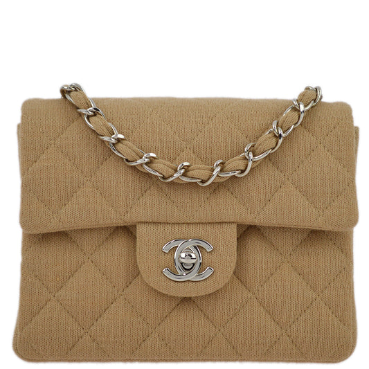 Chanel Beige Cotton Mini Classic Square Flap Shoulder Bag 17