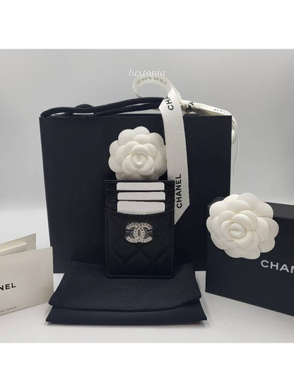 24P Coco Lettering CC Logo Card Slot Caviar Black AP3835 Chanel