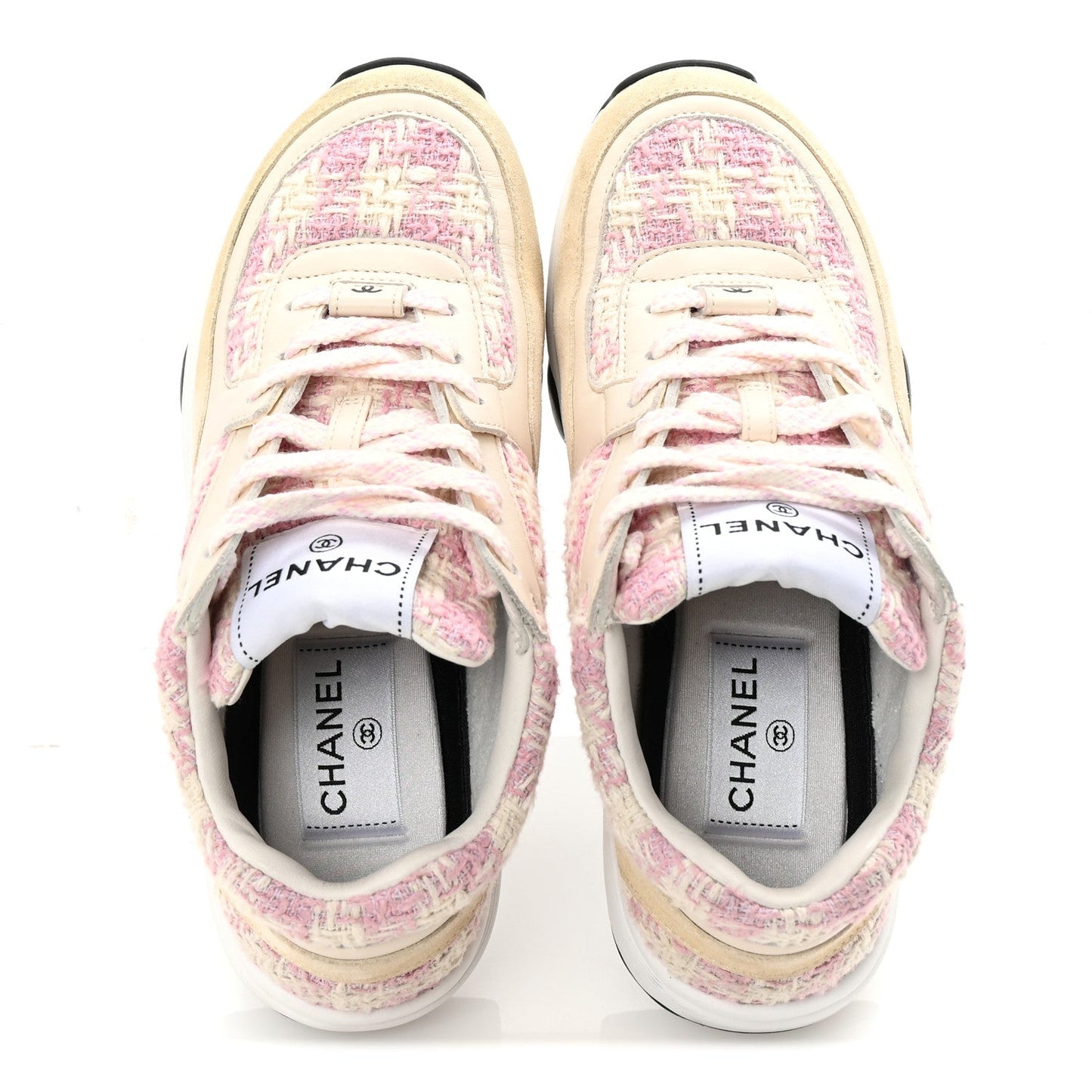Tweed Suede Calfskin Womens CC Sneakers 35 Pink Ecru