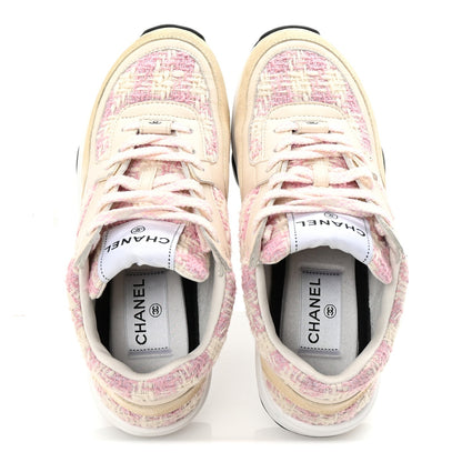 Tweed Suede Calfskin Womens CC Sneakers 35 Pink Ecru