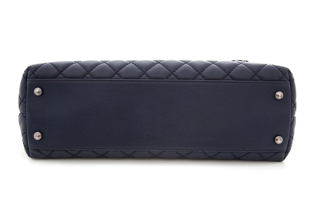 2016 Chanel Coco Top-Handle Navy Quilted Caviar Leather Handbag