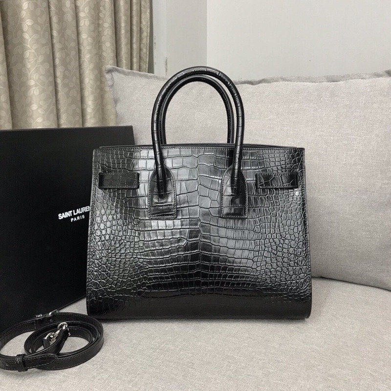 Yves Saint Laurent Sac De Jour Small In Embossed Crocodile Black