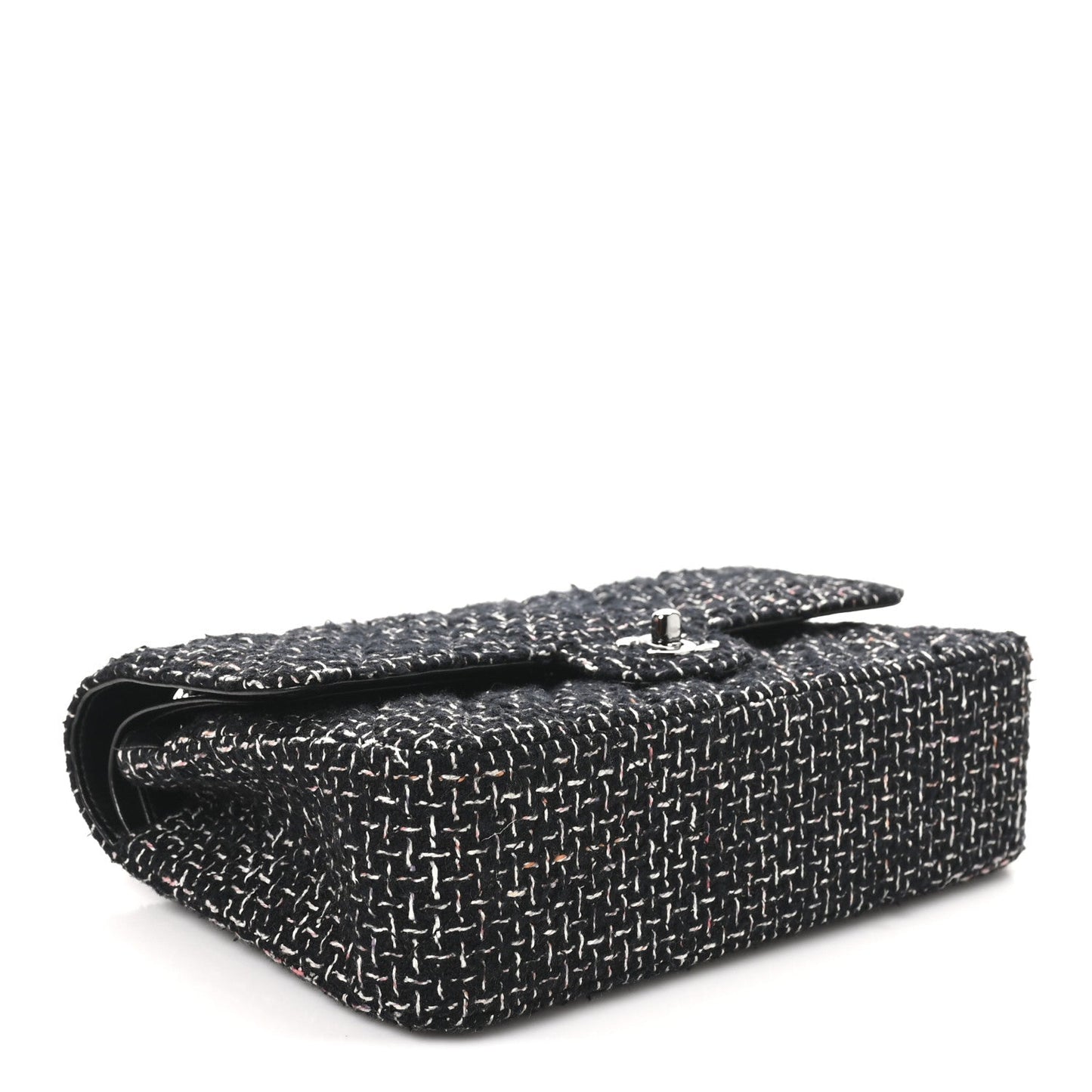 Tweed Quilted Medium Double Flap Black Multicolor