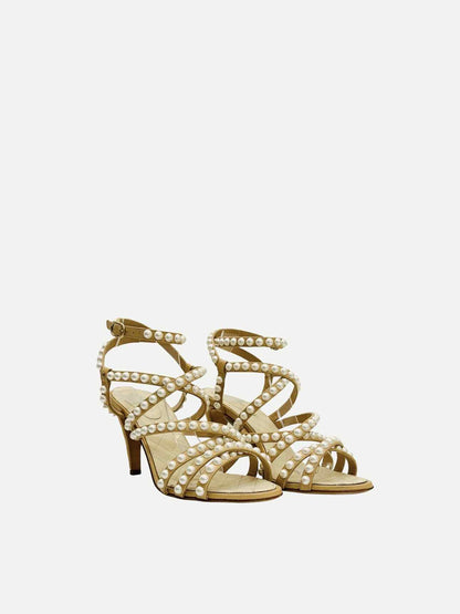 CHANEL Beige & White Size EU 38 Heeled Sandals