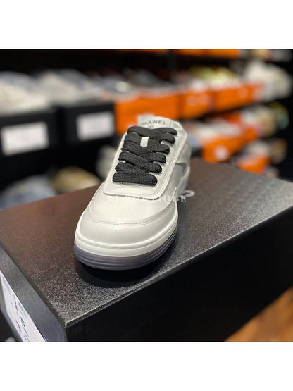 CC Logo Calfskin Low Top Sneakers White Chanel