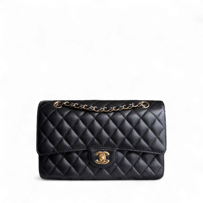 Chanel Classic Flap Medium - Caviar 25CM Quilted Grained Calfskin Black Gold Hardware Series 25
