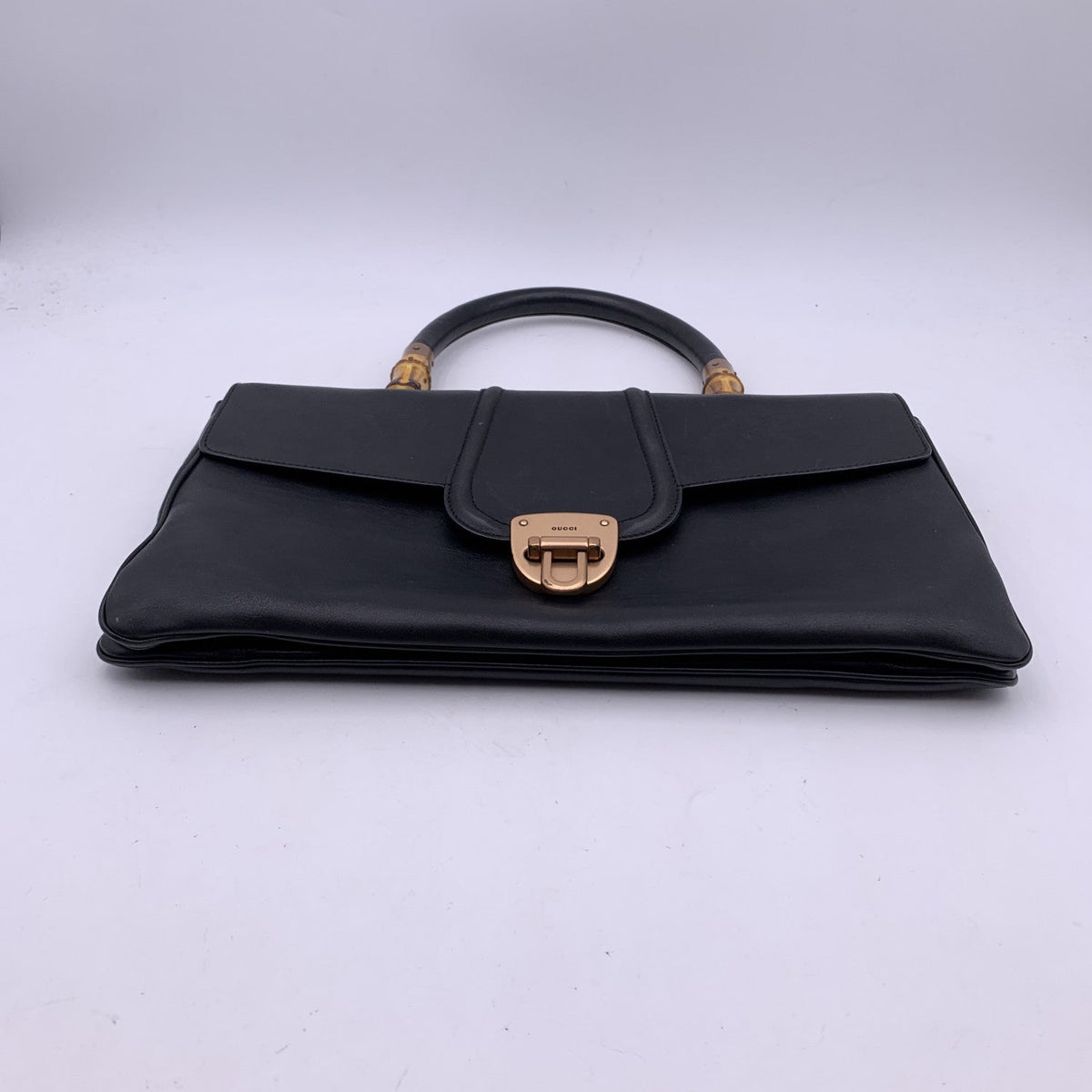 GUCCI Black Leather Bamboo Detail Handbag Satchel Bag