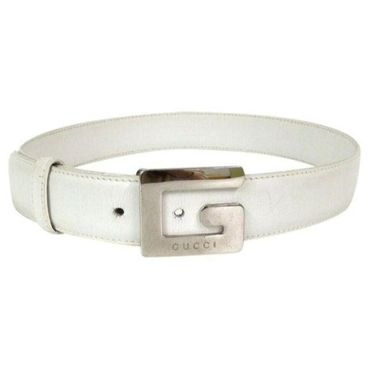 GUCCI White Tom Ford Era Chrome Square G Buckle Belt