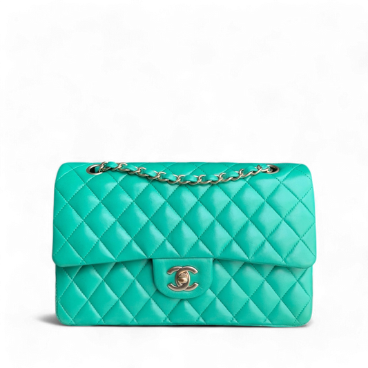 Chanel Classic Flap Medium - Quilted Lambskin Green Blue Gold Hardware Series 18