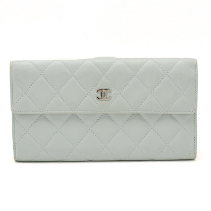 CHANEL MATRACE COCOMARK W HOCK DUPLE HOCK Long Wallet Leather White Gray Silver  A48983