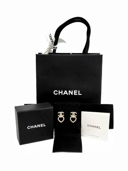 CC Logo Heart Crystal Earrings Gold Chanel