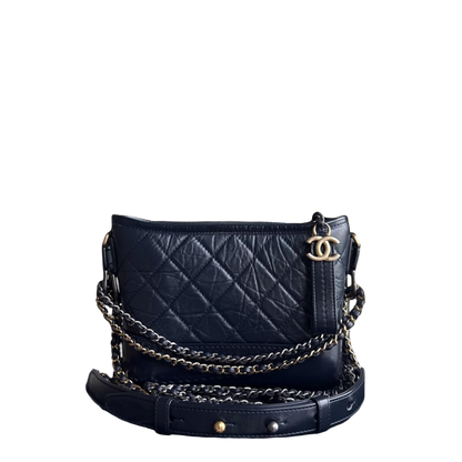 Chanel Gabrielle Small - Quilted Calfskin Dark Navy Blue Two-tone Gold Hardware Series 28