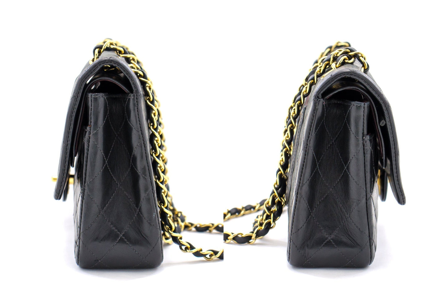 CHANEL 2.55 Double Flap Medium Chain Shoulder Bag Black Lambskin i51