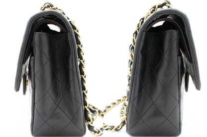 CHANEL Classic Double Flap 10" Chain Shoulder Bag Black Lambskin k77