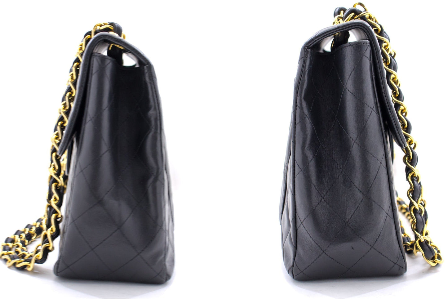 CHANEL Classic Maxi 13" 2.55 Flap Chain Shoulder Bag Black Lamb h22