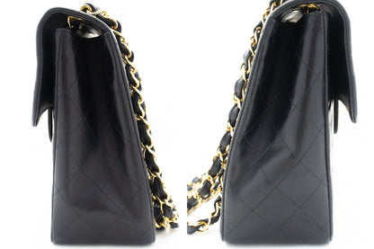 CHANEL Classic Large 13" Flap Chain Shoulder Bag Black Lambskin j63