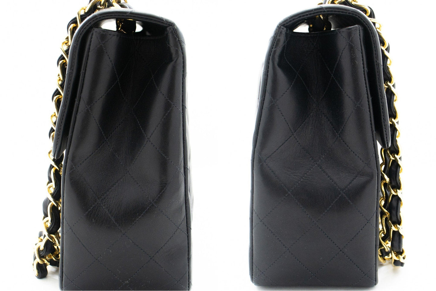 CHANEL Classic Large 13" Flap Chain Shoulder Bag Black Lambskin j56