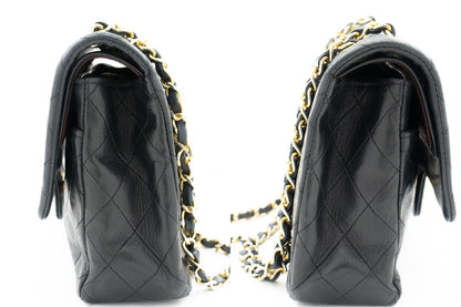 CHANEL Classic Double Flap Medium Chain Shoulder Bag Black Lamb k33