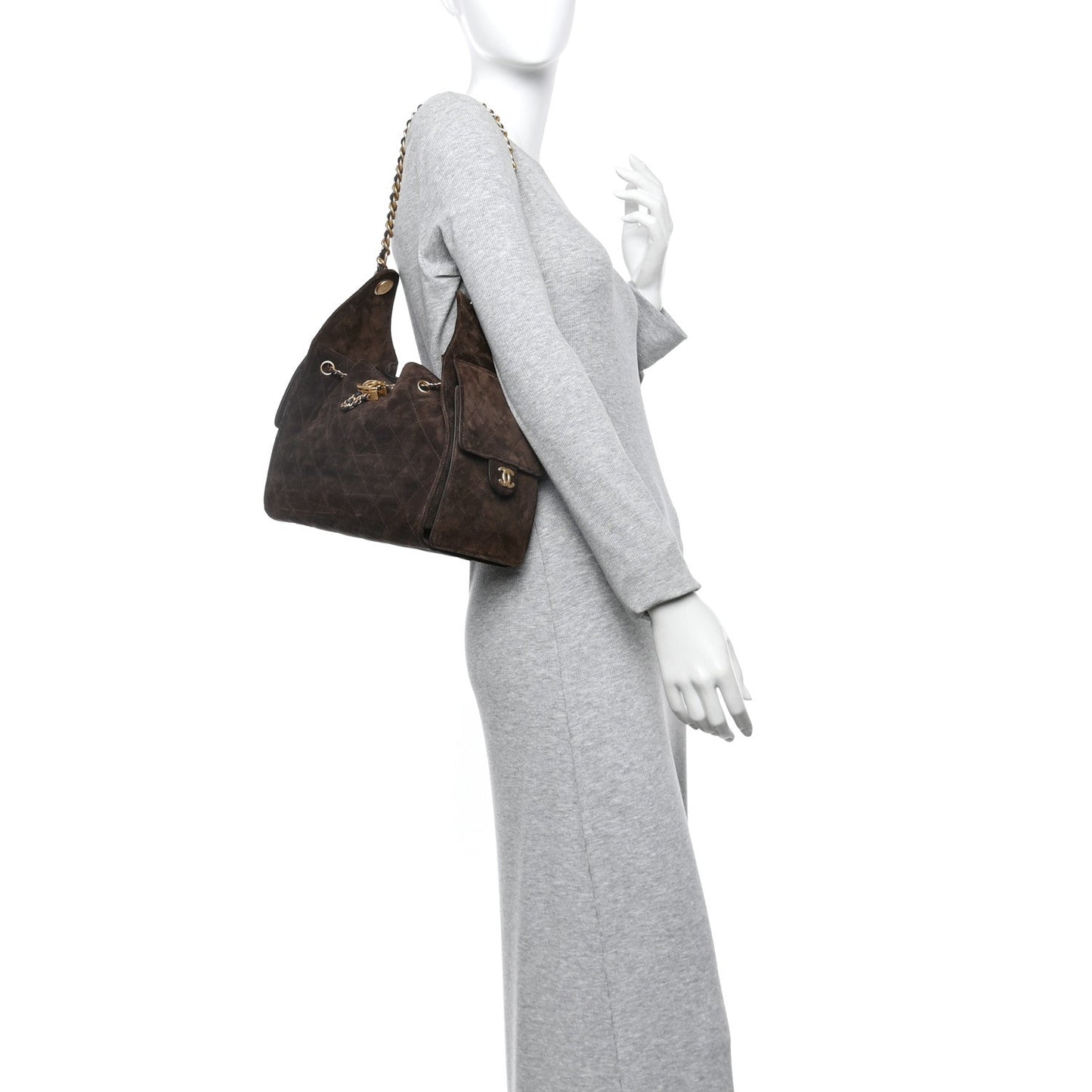 Suede Quilted Small Chanel 25 Handbag Dark Brown