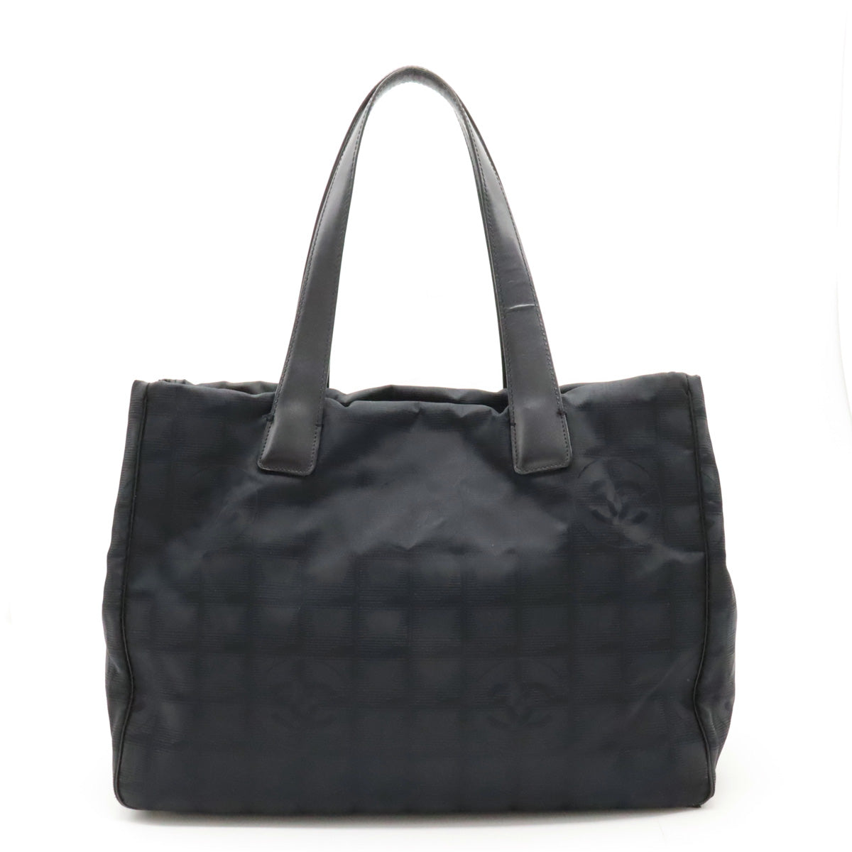 CHANEL NEW LABEL LINE Tote MM TORTE BAG Nylon  Black Black Gold  A15991