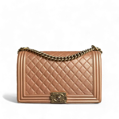 Chanel Boy Medium - 28CM Quilted Grained Calfskin Metallic Iridescent Ruthenium Gold Hardware Series 20