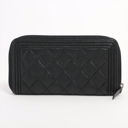 Chanel Boy Chanel Caviar S Round  Wallet Black Silver Gold