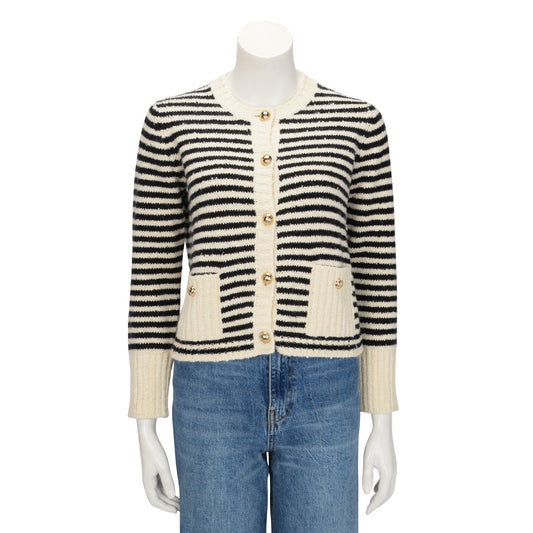 Dior Ecru & Black Striped Knit Mariniere Cardigan FR 40