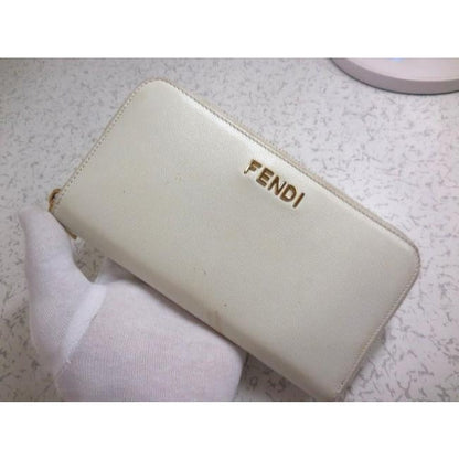 Fendi White Saffiano Leather With Gold Hardware Xl Zip Around Checkbook Wallet
