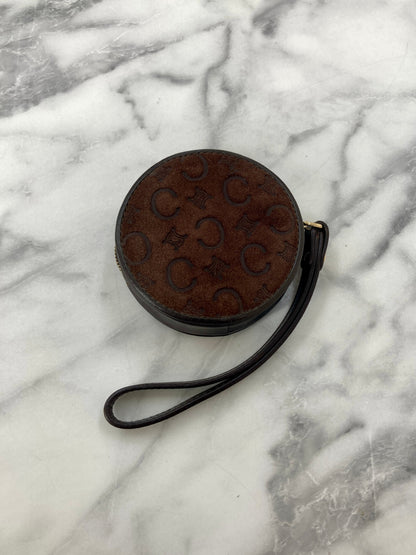 CELINE C- Suede Leather Round Coin Purse Brown Vintage 6z2vft