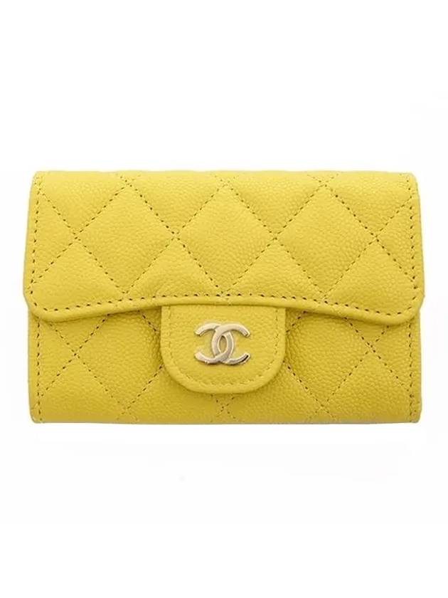 Classic Gold Logo Caviar Card Wallet Yellow Chanel