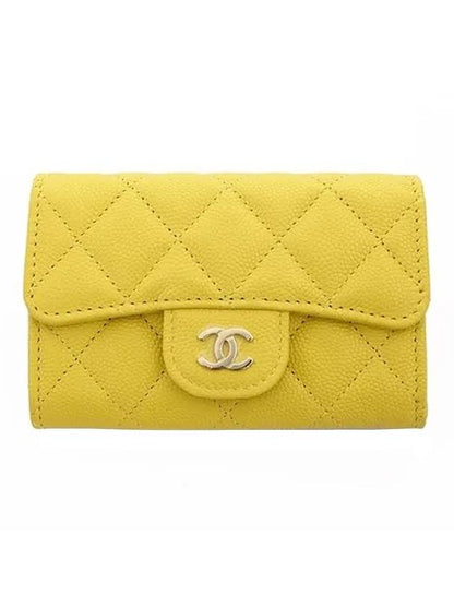 Classic Gold Logo Caviar Card Wallet Yellow Chanel