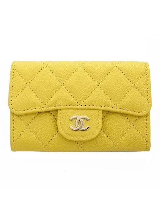 Classic Gold Logo Caviar Card Wallet Yellow Chanel