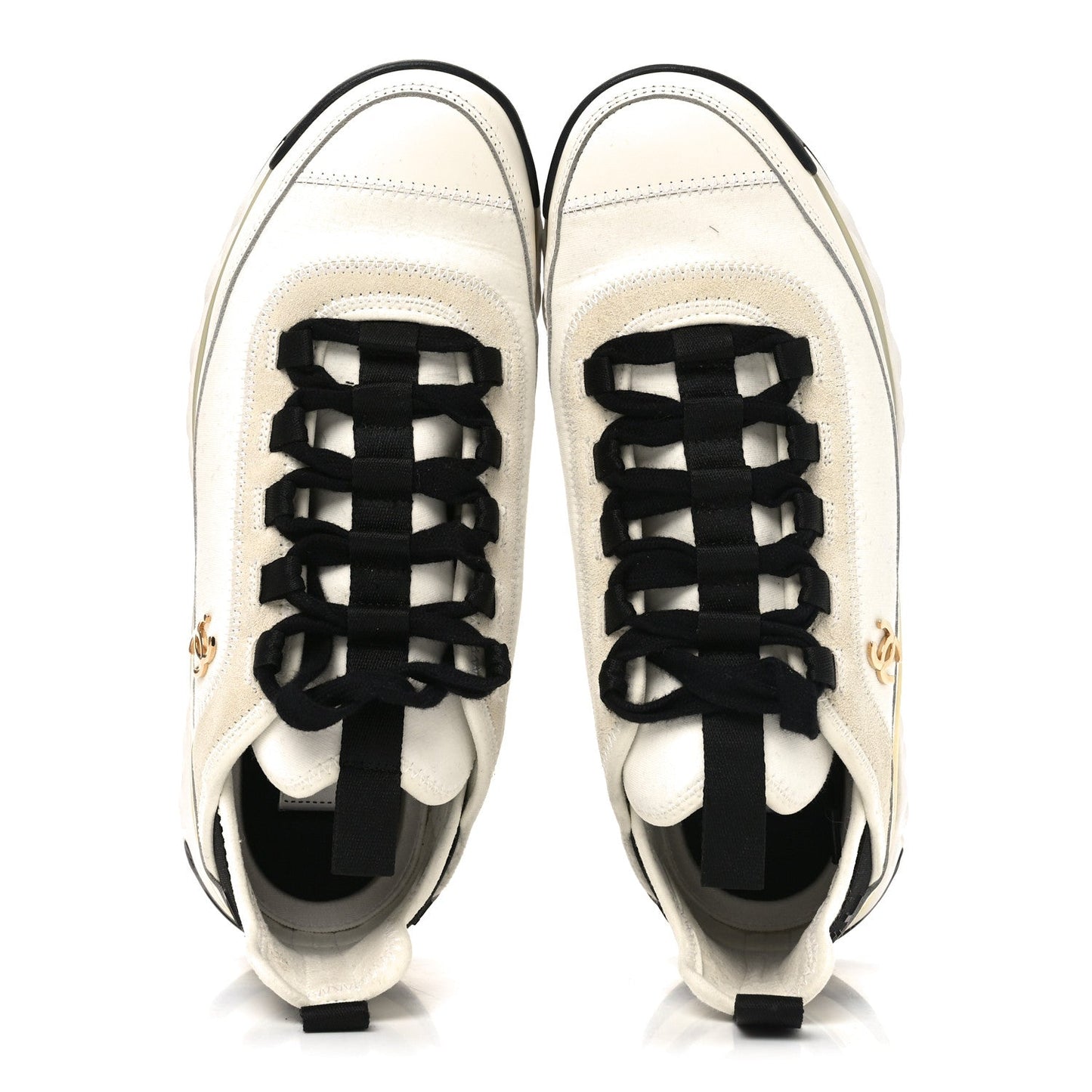 Velvet Calfskin Mixed Fibers CC Sneakers 37 Ivory Black