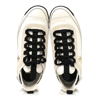 Velvet Calfskin Mixed Fibers CC Sneakers 37 Ivory Black