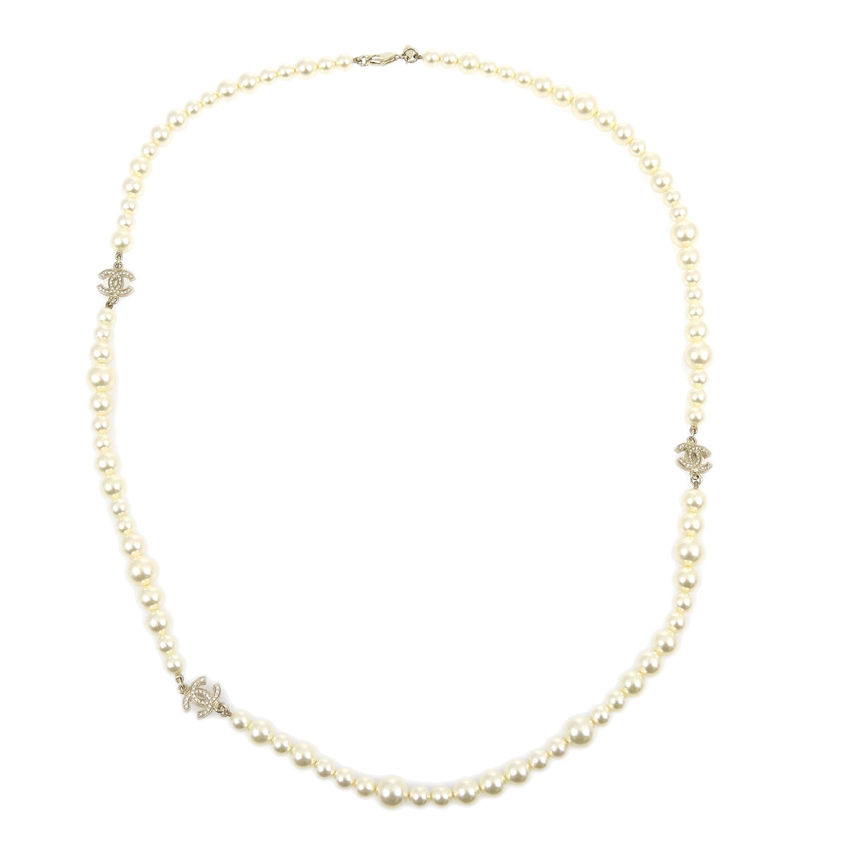 Chanel Gold Chain Necklace Rhinestone