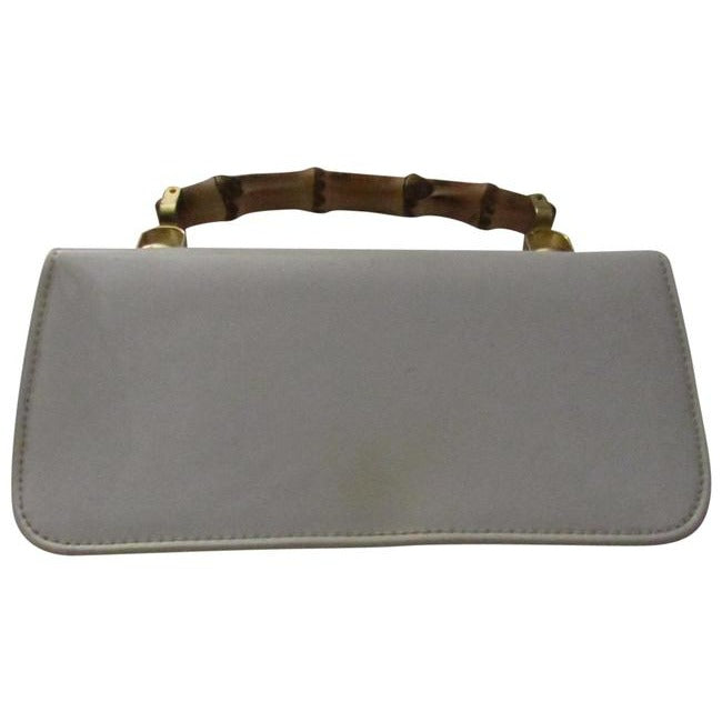 Gucci White Patent Leather Lunch Box Satchel W Bamboo Handle