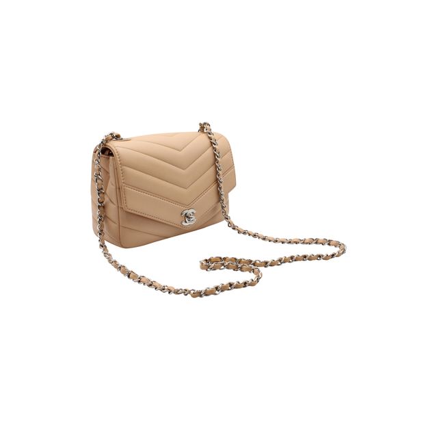 CHANEL Nude Chevron Flap Bag With Silver Hardware