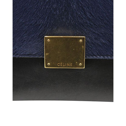 Celine Dark Blue/ Black/ Khaki Trapeze Bag In Calf Hair