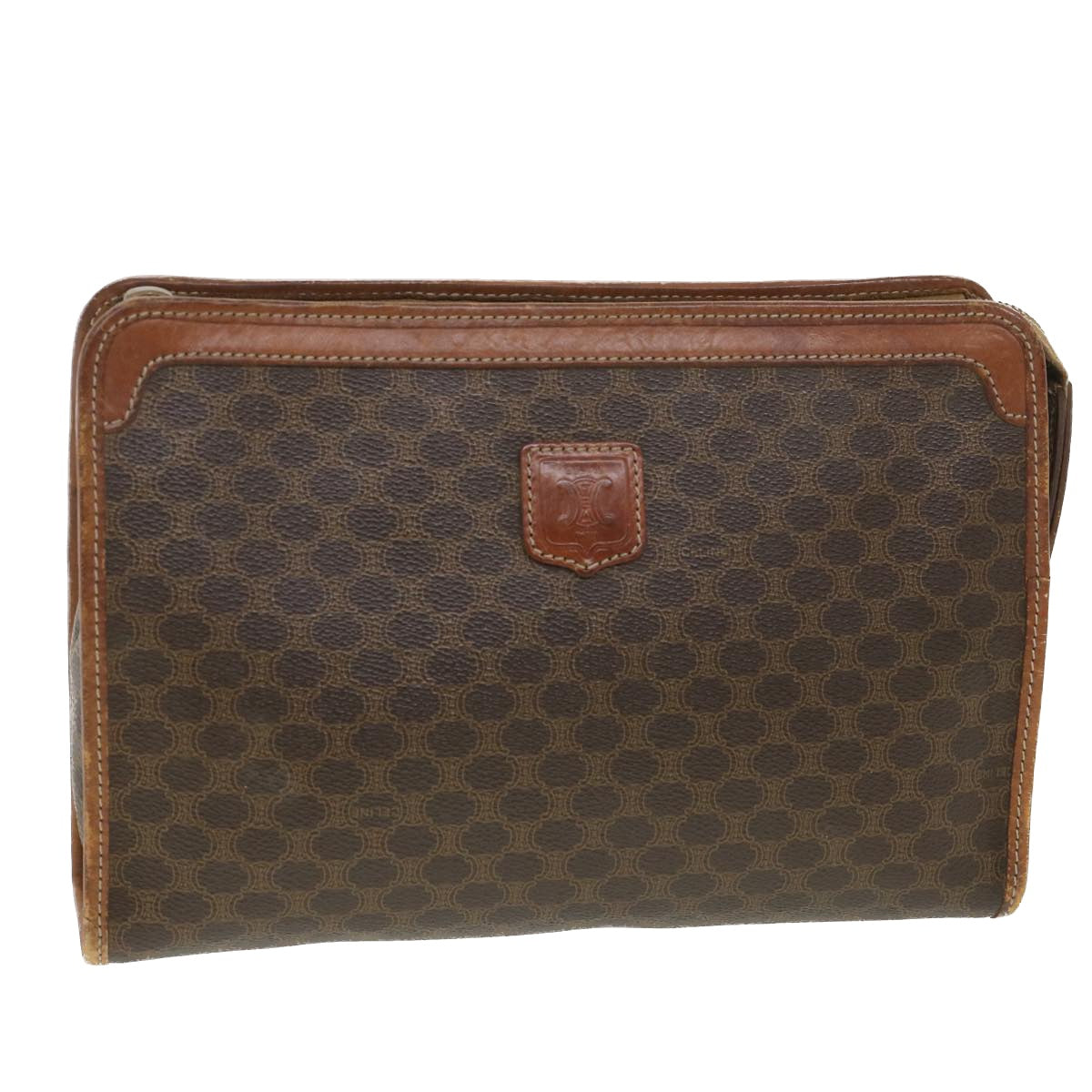Celine Macadam Canvas Clutch Bag PVC Leather Brown  ac1846