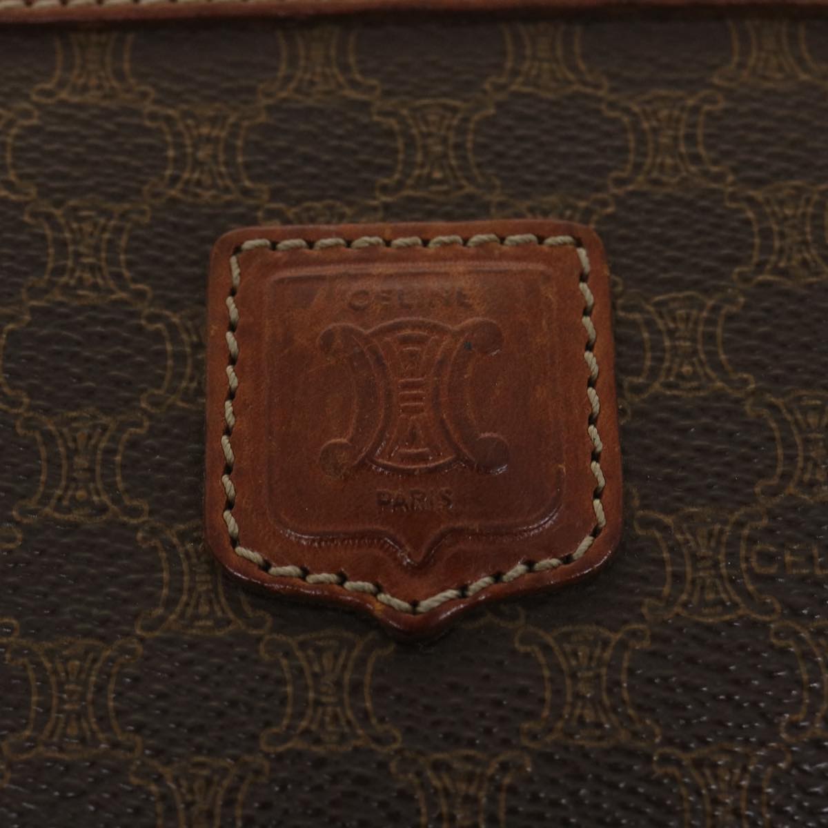 Celine Macadam Canvas Clutch Bag PVC Leather Brown  ac1846