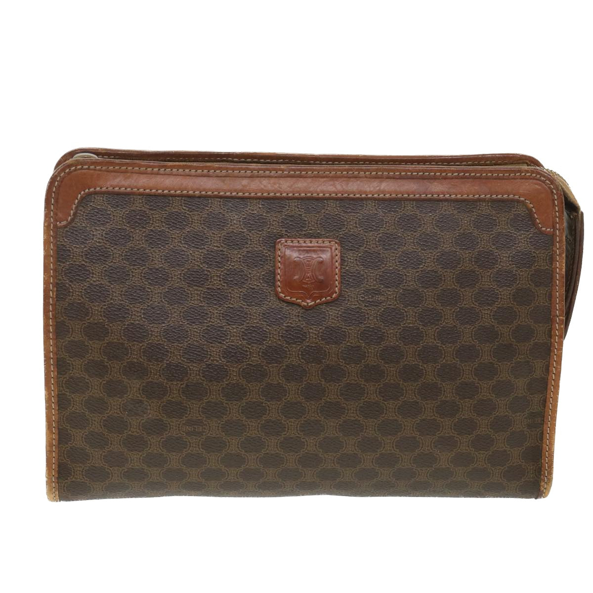 Celine Macadam Canvas Clutch Bag PVC Leather Brown  ac1846