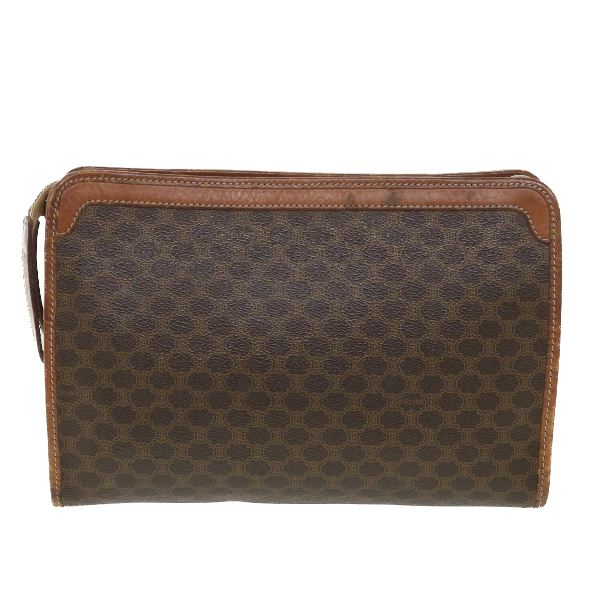 Celine Macadam Canvas Clutch Bag PVC Leather Brown  ac1846